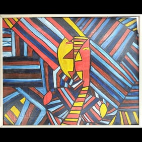 Large Local Florida Artist John Scherer Oil On Cardboard Abstract Painting