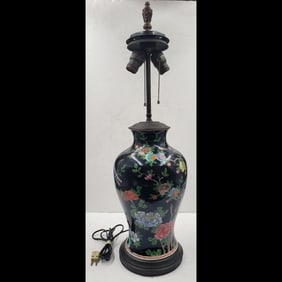 Chinese 19th C Famille Noire Vase Converted To Table Lamp