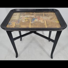 Vintage Chinese Export Hand Painted With Gold Leaf Tray Table