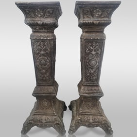 Pair Of 1920's Art Deco White Metal Pedestals