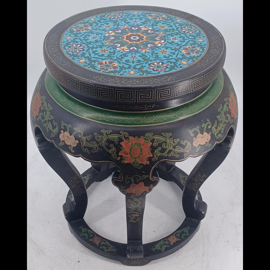 Chinese Cloisonné Wood Drum Stool (1 of 12)
