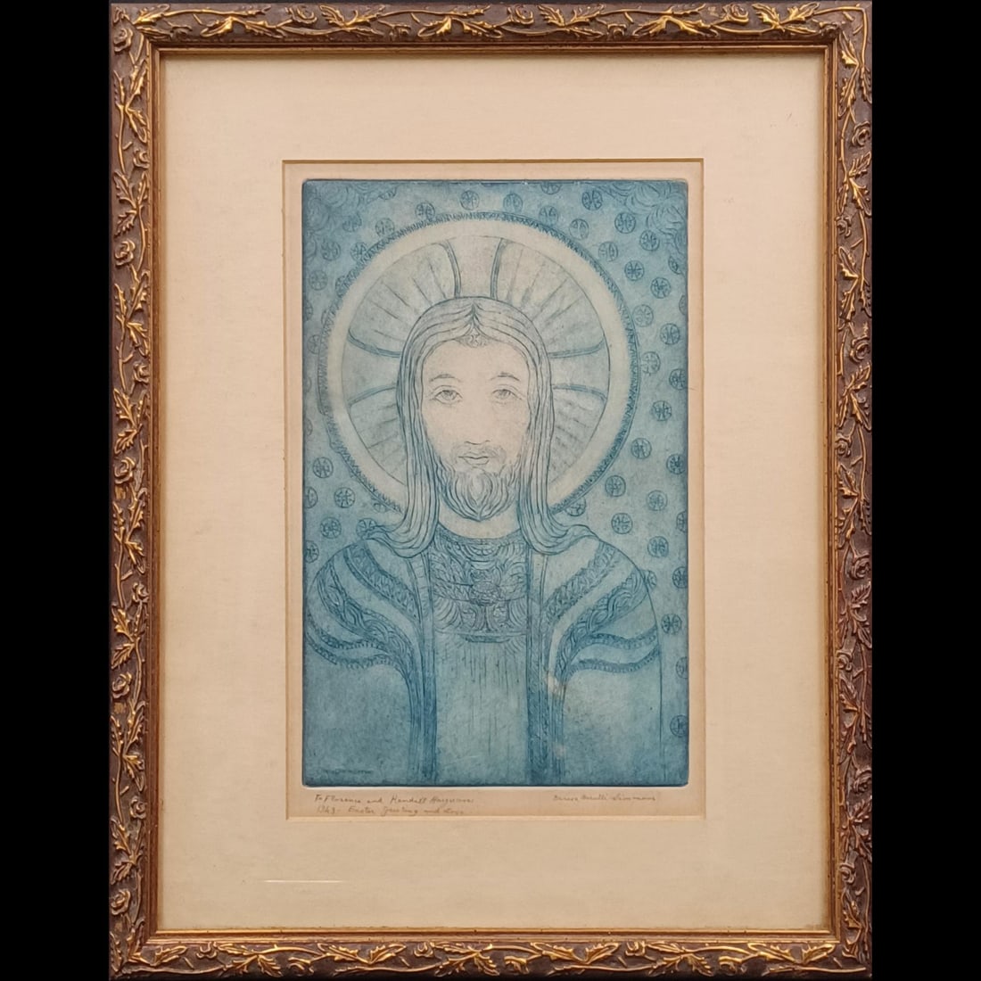 Pencil Signed Teresa Cerutti-Simmons (Italian, 1884-1945) Etching Of Jesus, 1943 (1 of 9)