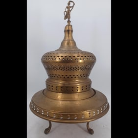 Large Brass And Hammered Copper Incense Burner With Snake Charmer Ornament
