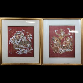 Pair Of Framed Thai Tapestries