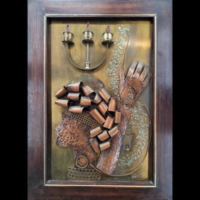 Artist Signed Framed Bronze And Copper Sculpture