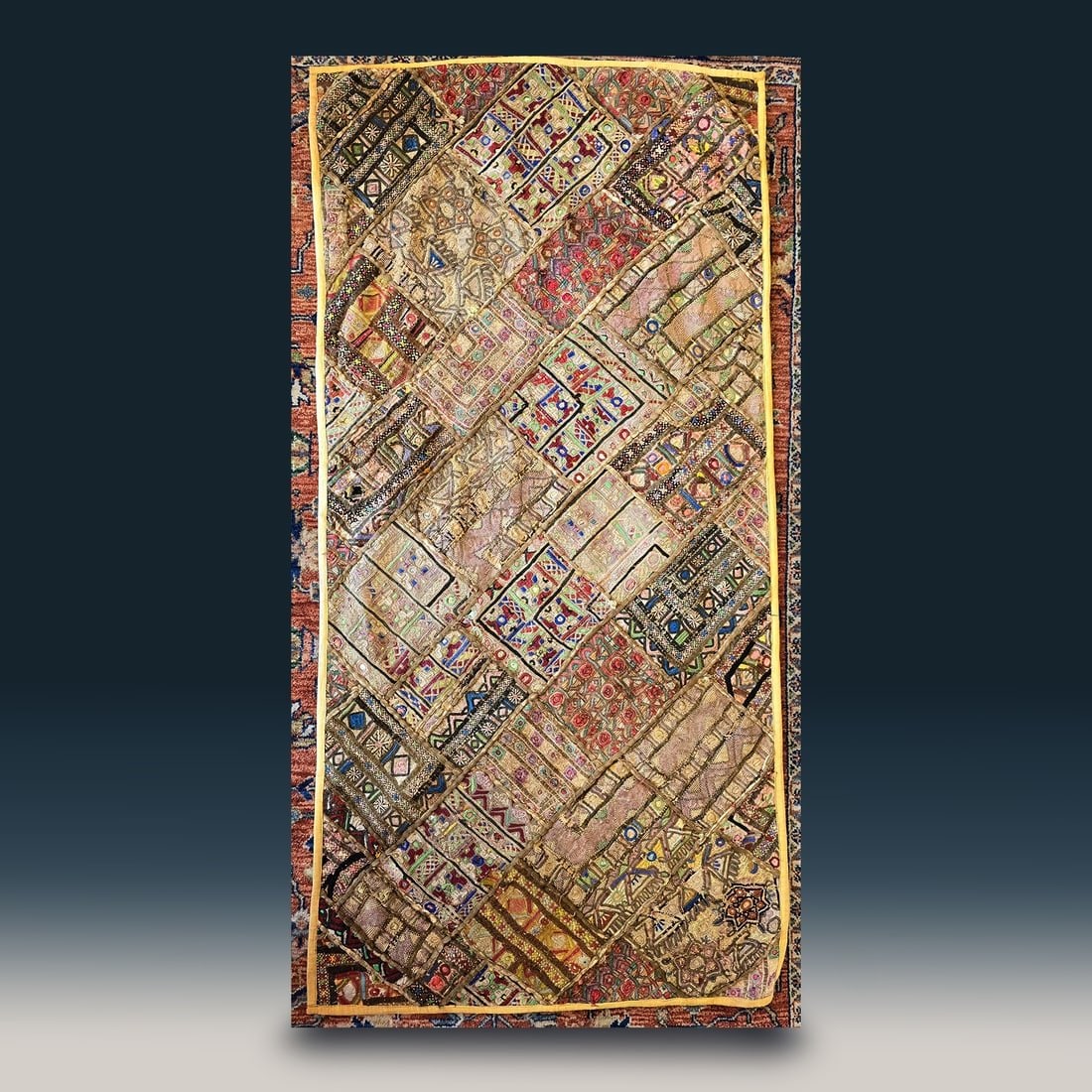 Antique Handmade Asian Embroidered Patchwork Tapestry (1 of 12)