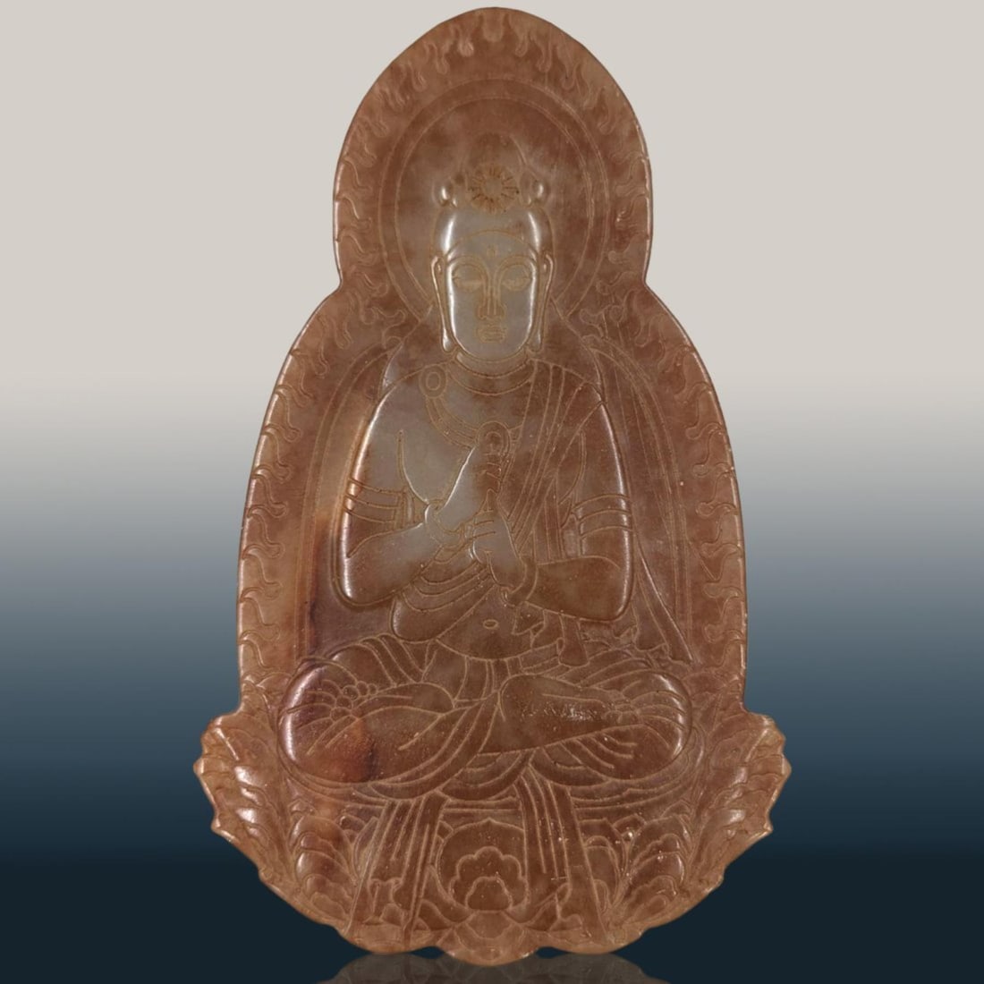 Carved Red Jade Seated Praying Indian Goddess Guanyin Plaque (1 of 6)