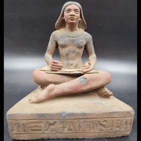 Egyptian Clay Figural Sculpture With Hieroglyphs