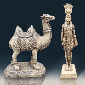 Pair Of Egyptian Camel And Figural Sculptures