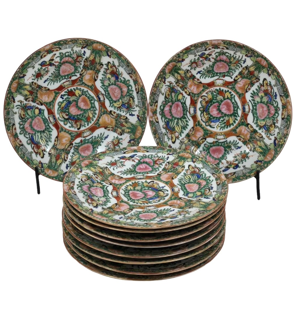 Lot Of 10 Antique Chinese Rose Medallion Plates (1 of 11)