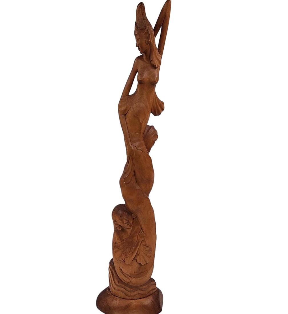 A Large Boxwood Carved Figure Bali Nude Lady Signed W J Sergog: A Large Boxwood Carved Figure Bali Nude Lady Signed W J Sergog. Measures approx. 30" Tall. Provenance: One Person Private Estate Central Florida. Please copy and paste the URL link below to