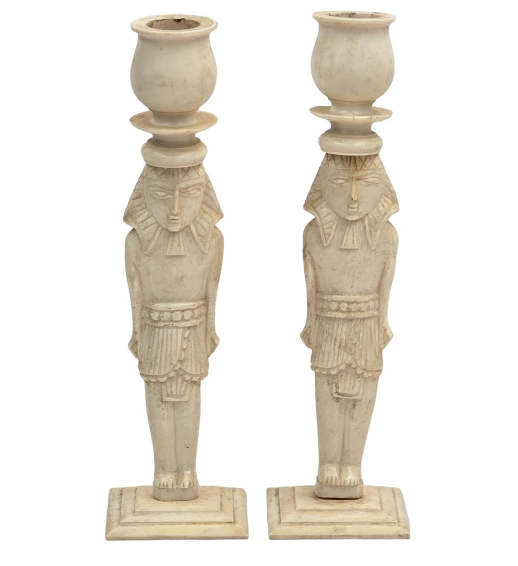 Pair Of Antique Carved Egyptian Figural Candle Holders (1 of 10)
