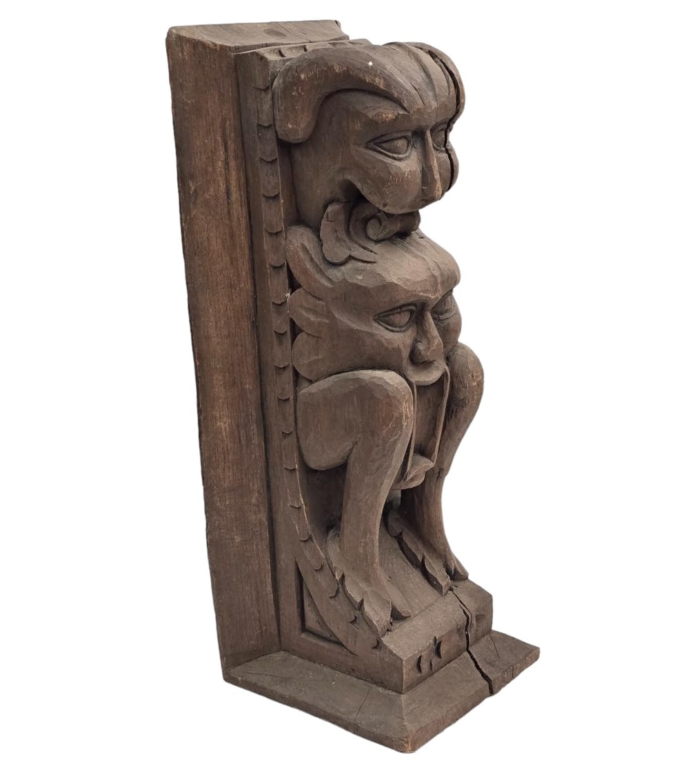 Early Hand Carved Wooden Architectural Figural Carving Part Of A Column Probably (1 of 12)