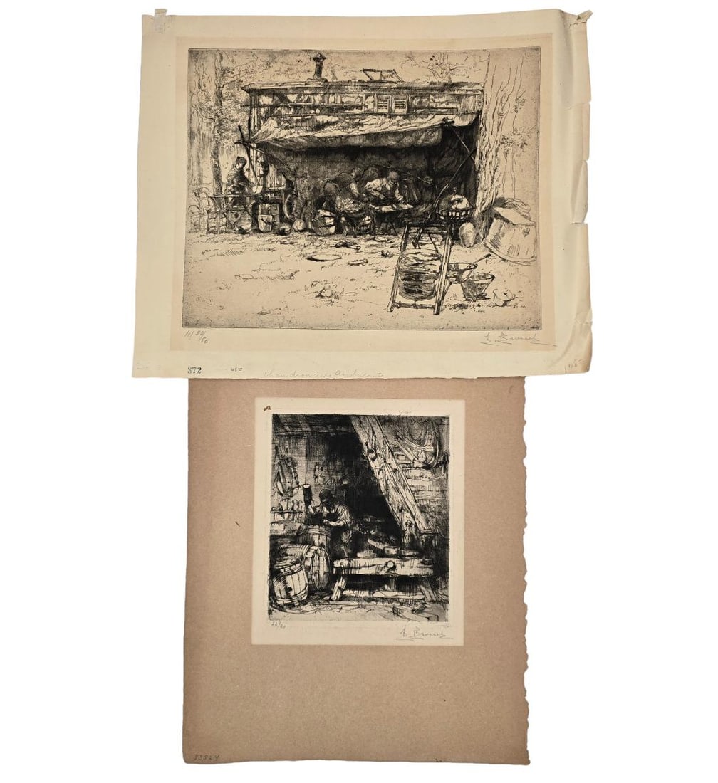 Auguste Brouet (1872-1941) Lot Of 2 Dry Point Etchings Pencil Signed & Numbered (1 of 18)