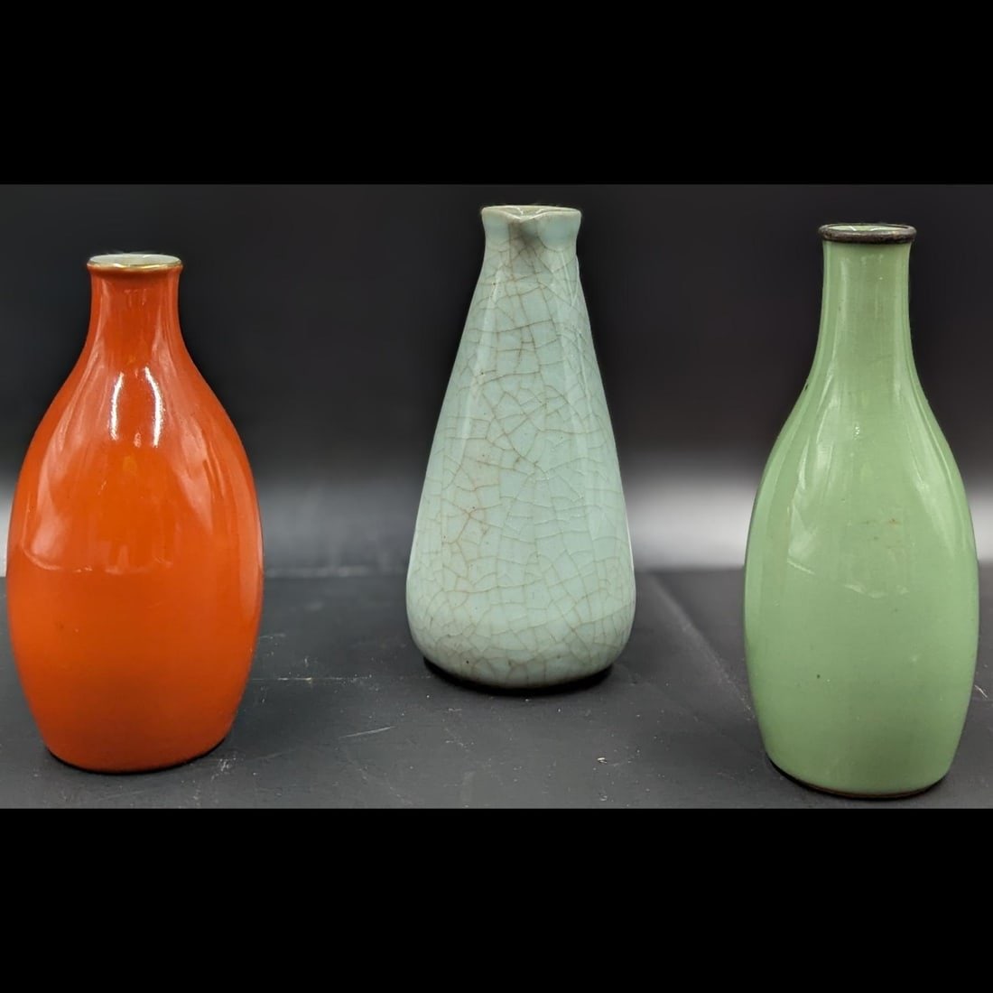 Lot Of 3 Chinese Miniature Glazed Porcelain Vases, One With A Mark (1 of 16)