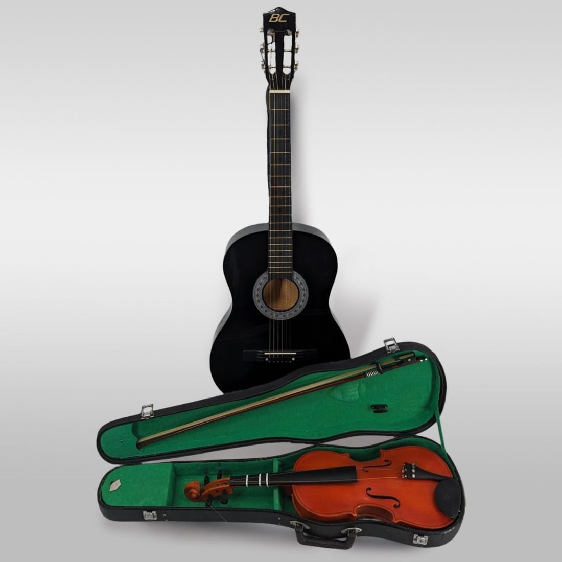 Vintage Skylark Violin With Case / Bow And A Black Acoustic Guitar With Case (1 of 16)