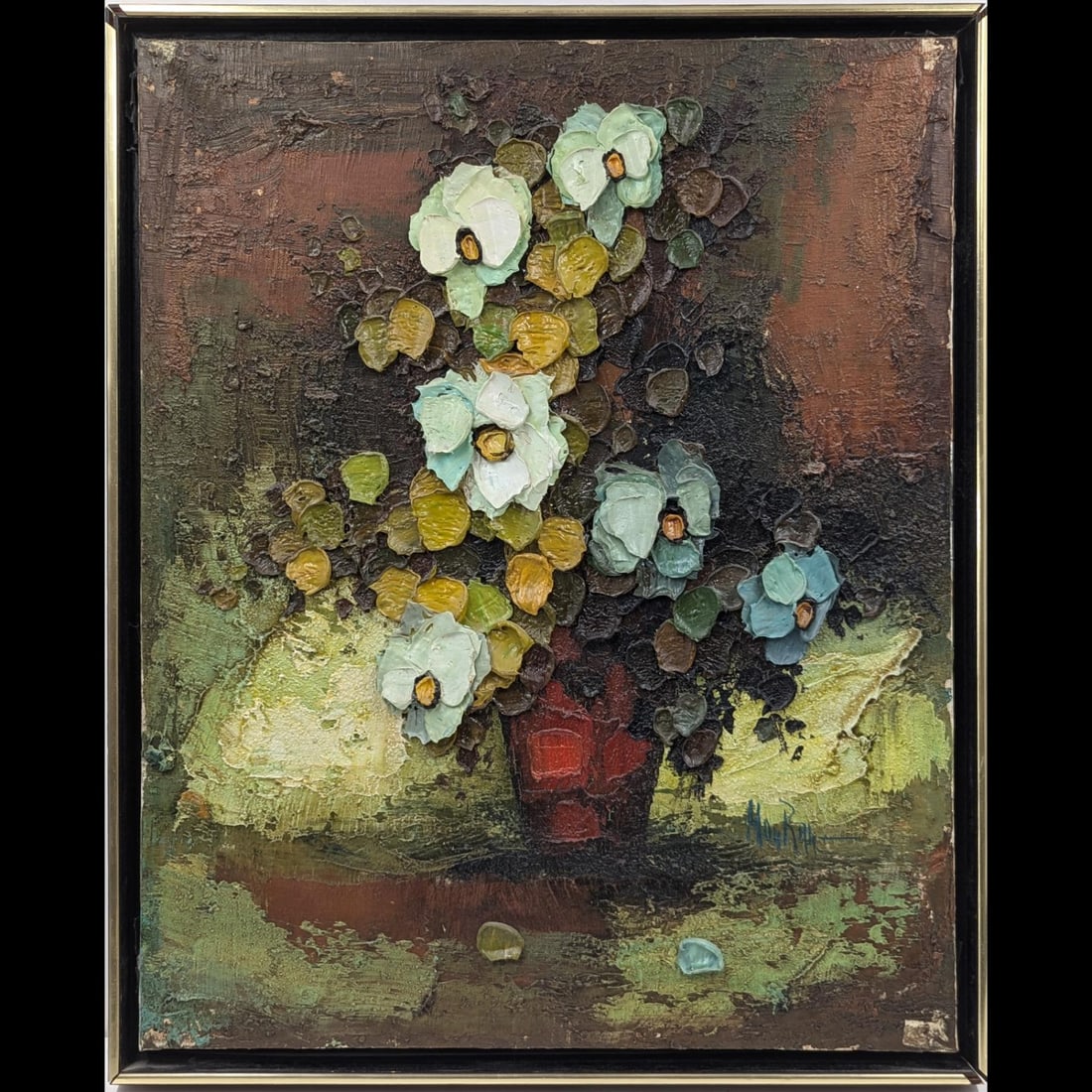 Signed Man Ray? Oil On Canvas Still-Life Floral Impasto Painting (1 of 11)