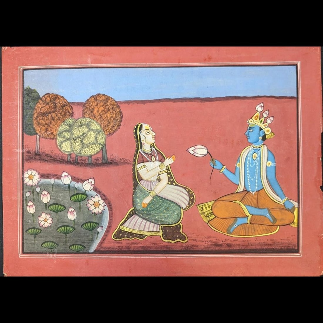 Indian Pahari School Miniature Painting From The Geet Govinda Series: ***RE-LISTED DUE TO BUYER NOT PAYING*** Indian Pahari School Miniature Painting From The Geet Govinda Series. Measures approx. 9" X 12". Please copy and paste the URL link below to review o