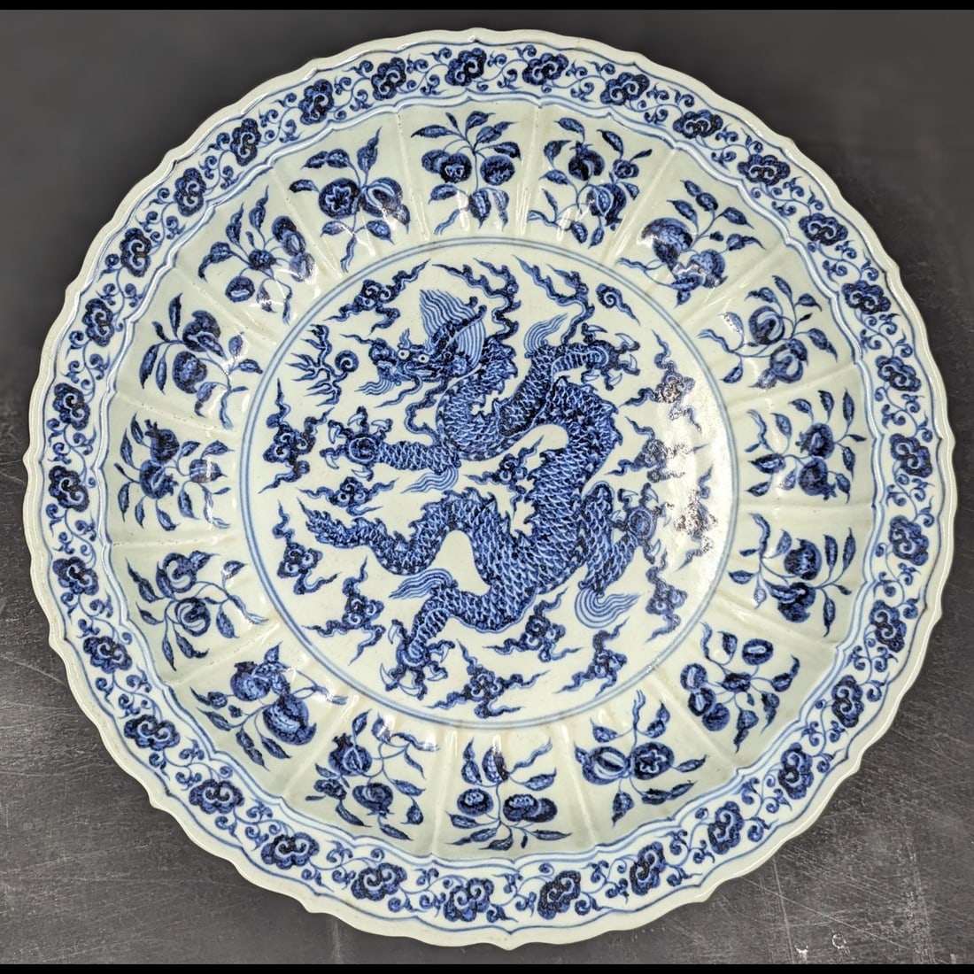 Large Chinese Blue And White Porcelain Charger With Five-Clawed Dragon (1 of 12)