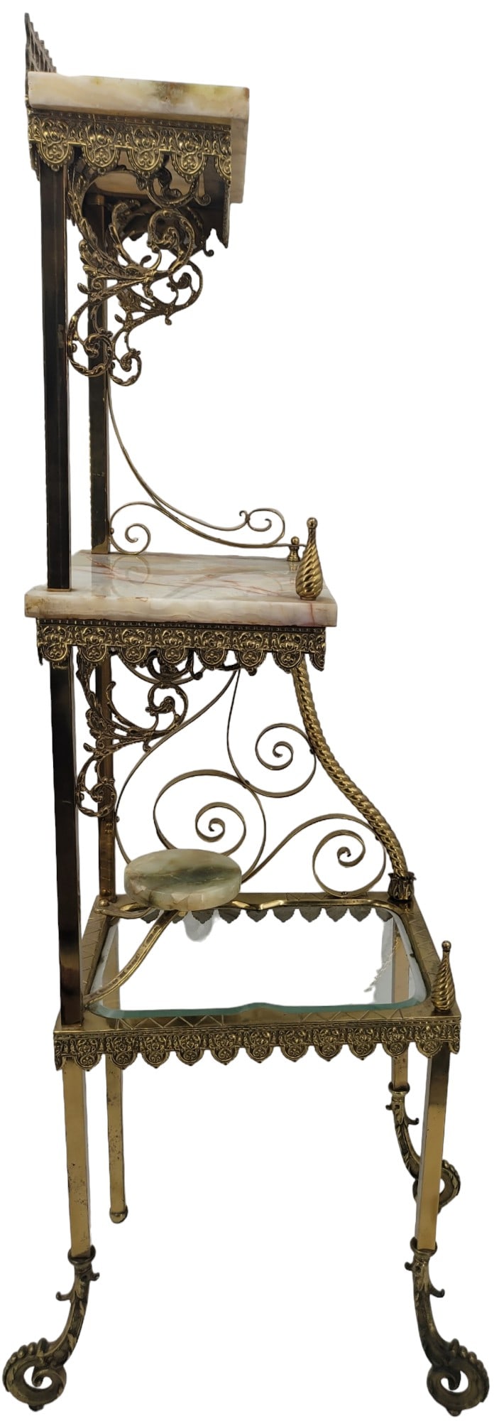 A Rare Corner American Brass Onyx And Bevel Glass Etagere Very Unique (1 of 8)