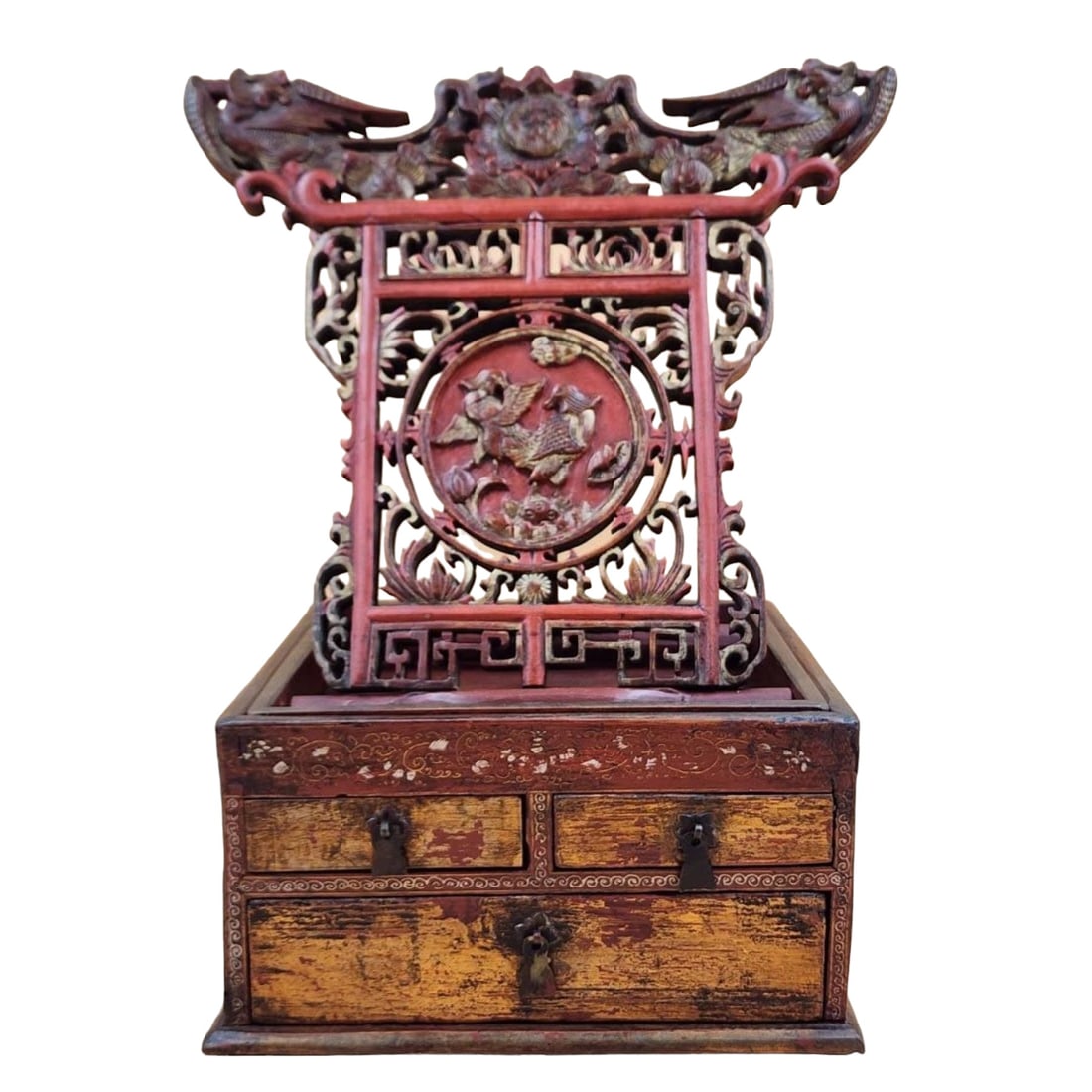 Antique Chinese Carved Wood And Lacquered Book Stand With Calligraphy And Painting Qing Period (1 of 17)