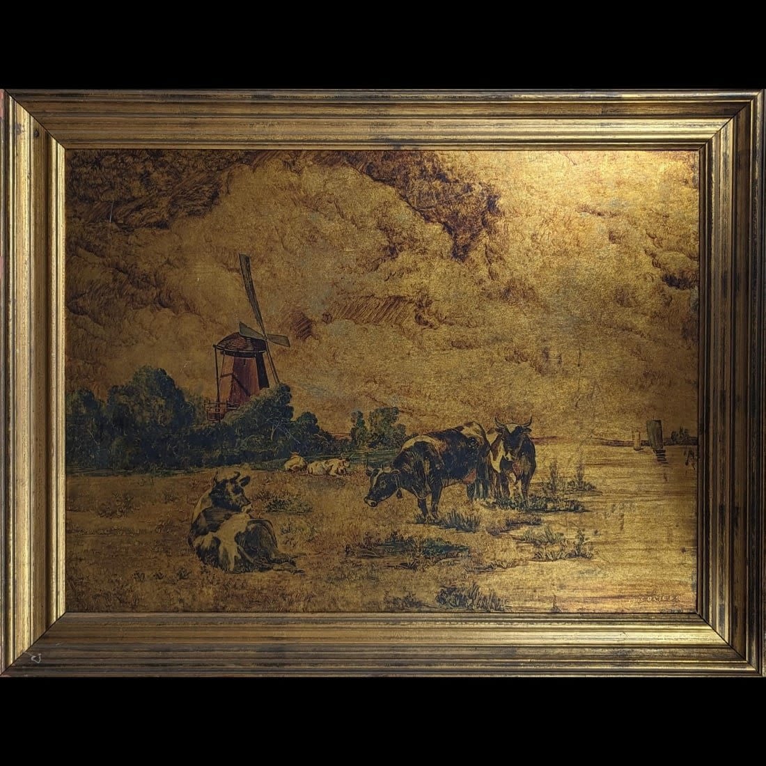 Large Signed Luis Ortega Mixed Media On Gilt Board Scenic Painting (1 of 9)