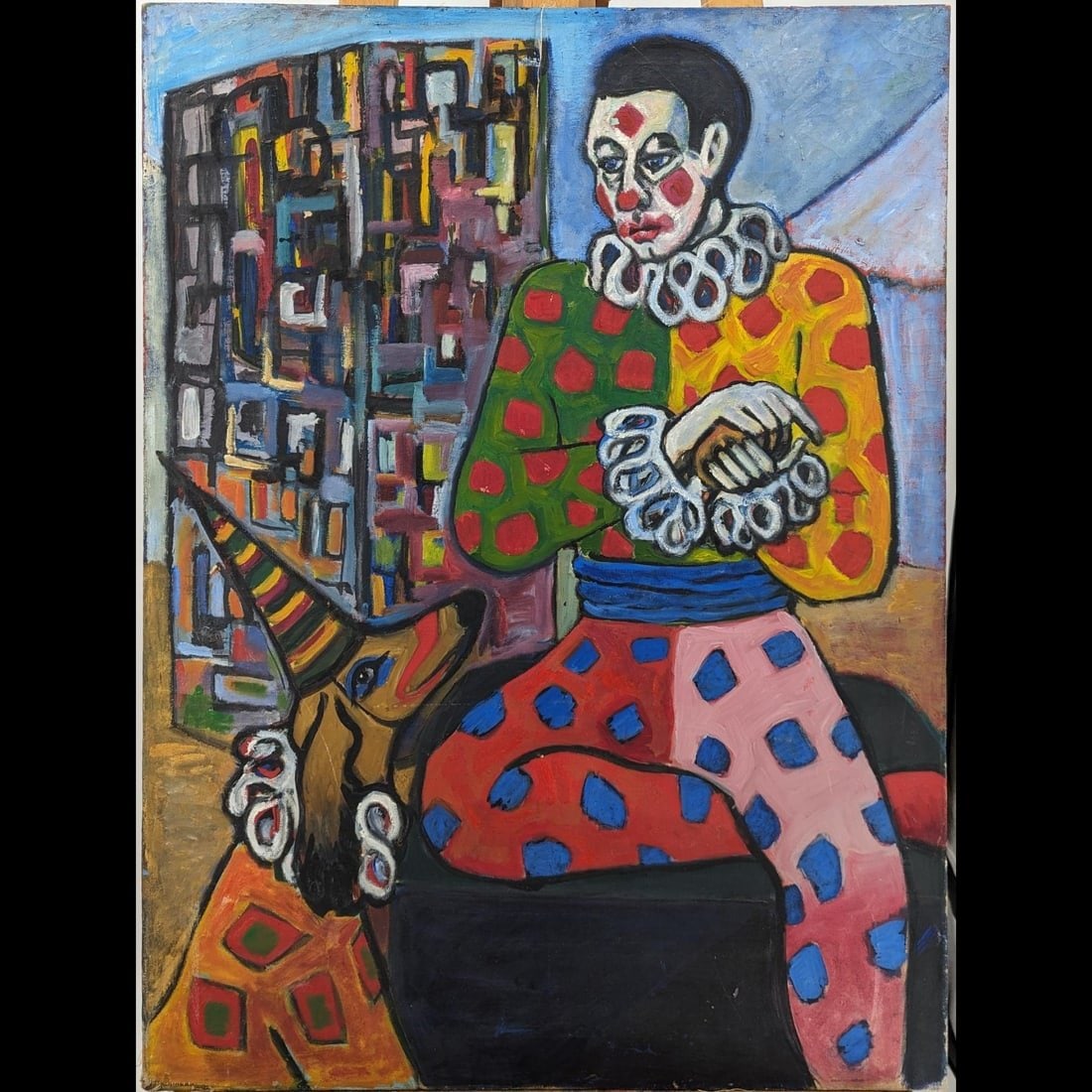 Signed "Johnson" Acrylic On Canvas Clown Painting (1 of 7)