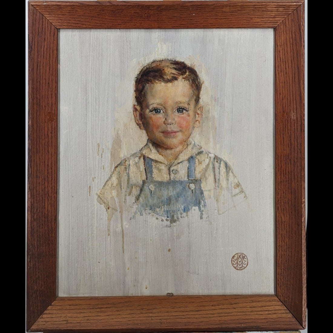 Vintage Initialed Catherine Richardson Kane Acrylic On Board Child Portrait Painting, 1946 (1 of 8)