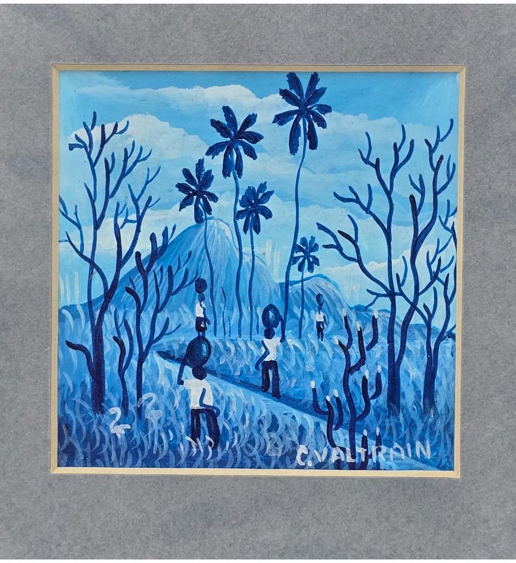 Haitian-Carlo Valtrain Miniature Landscape Painting Signed Lower Right (1 of 7)