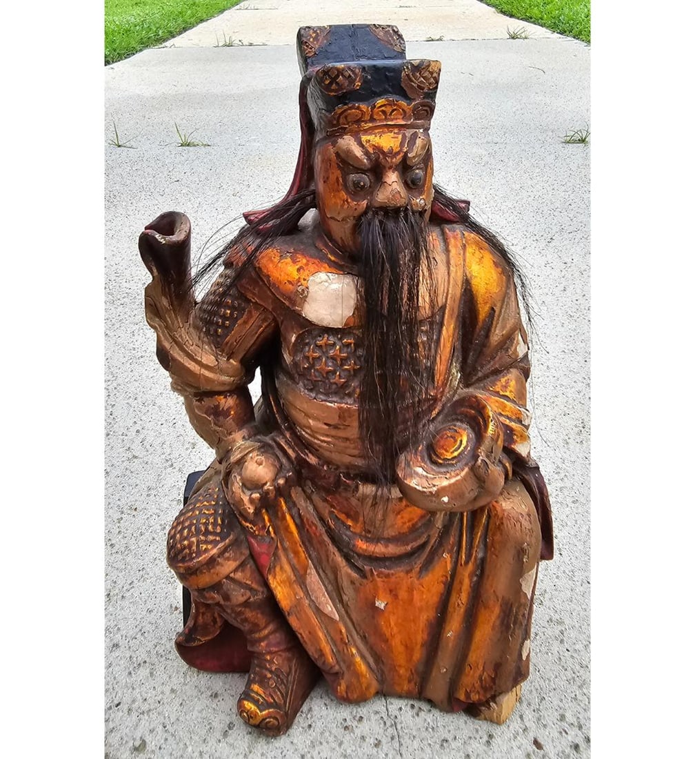 Carved Wooden Ming Dynasty Gilt Painted Figure 11" Tall (1 of 20)