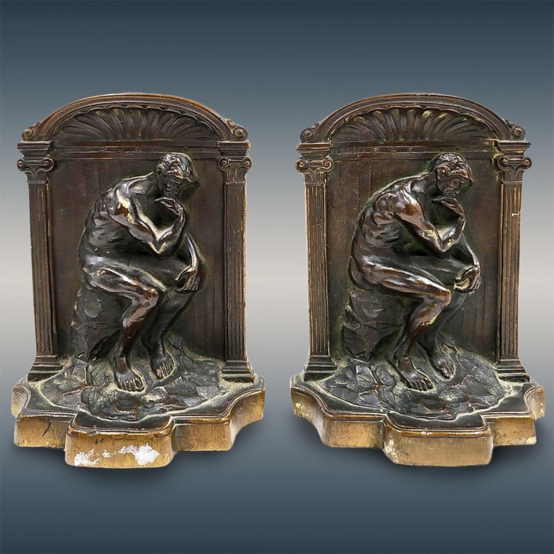 Pair Of Bronze Bookends, "The Thinker" After Auguste Rodin (1 of 11)