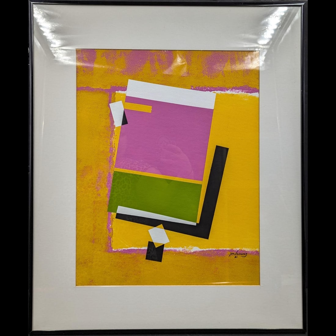 American Jon Henry Signed And Framed Original Acrylic On Board "Spags Series #21" 1989: American Jon Henry Signed And Framed Original Acrylic On Board "Spags Series #21" 1989. Measures approx. 24 1/2" X 20", Sight measures approx. 17" X 13". Estate Fresh American, Pennsylvania, New York,