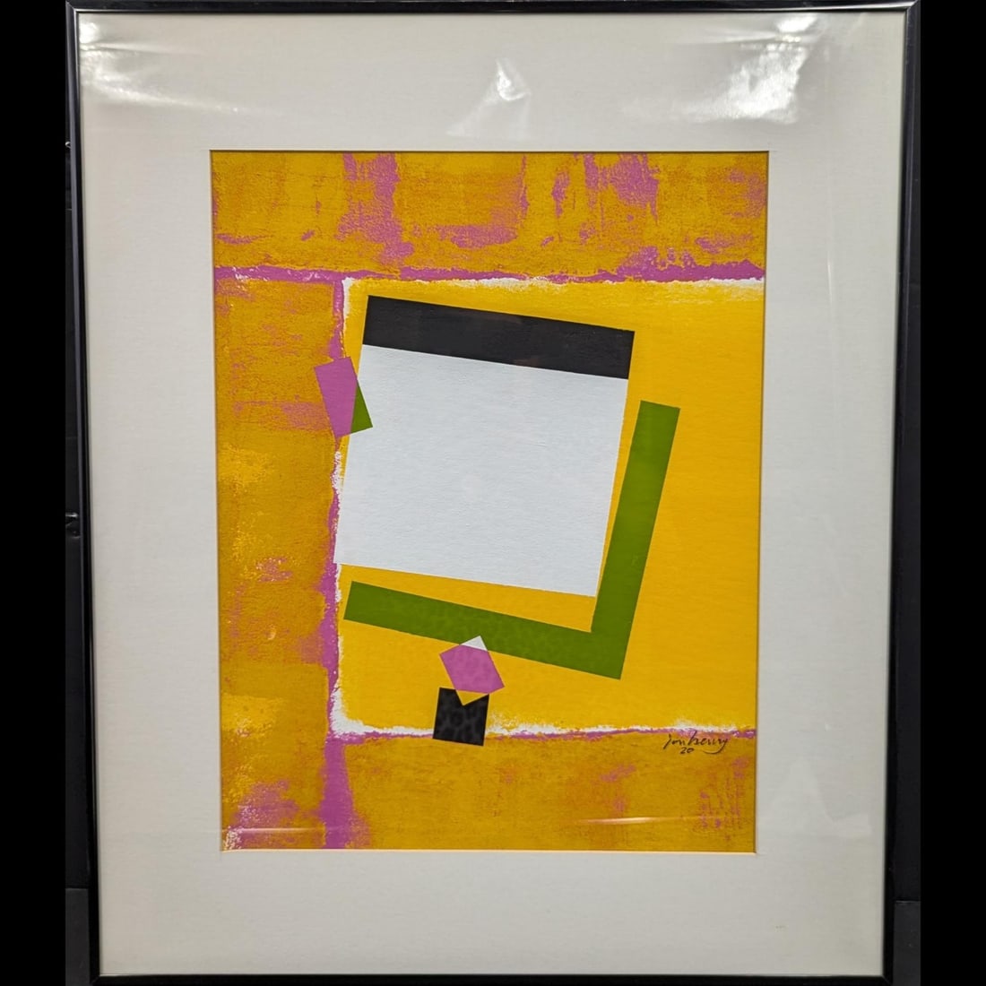 American Jon Henry Signed And Framed Original Acrylic On Board "Spags Series #20" 1989: American Jon Henry Signed And Framed Original Acrylic On Board "Spags Series #20" 1989. Measures approx. 24 1/2" X 20", Sight measures approx. 17" X 13". Estate Fresh American, Pennsylvania, New York,