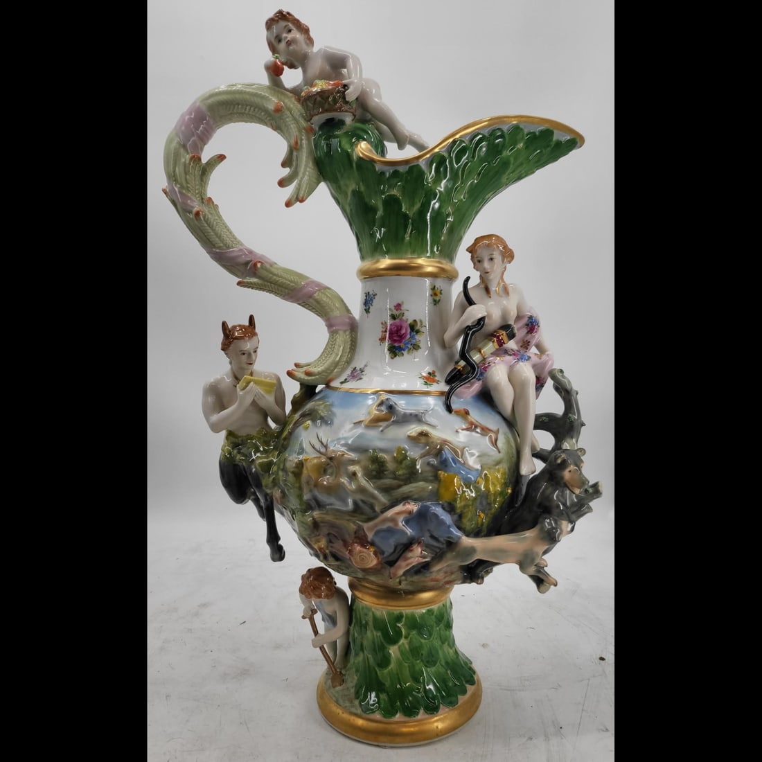 Large Mythical Meissen Style Porcelain Urn, Nymph & Satyr (1 of 14)