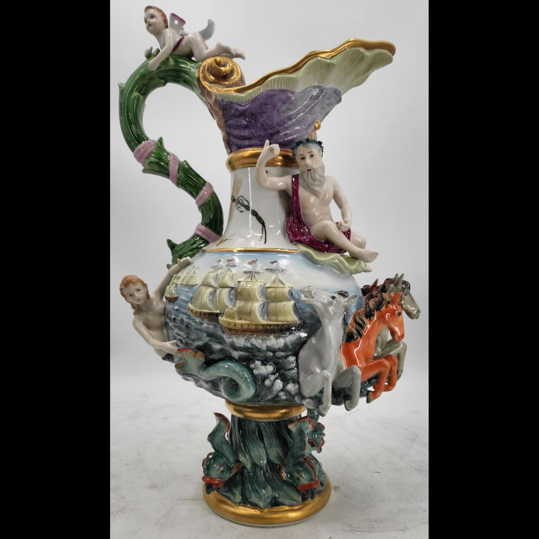 Large Mythical Meissen Style Porcelain Urn, Mermaid & Four Horses (1 of 16)