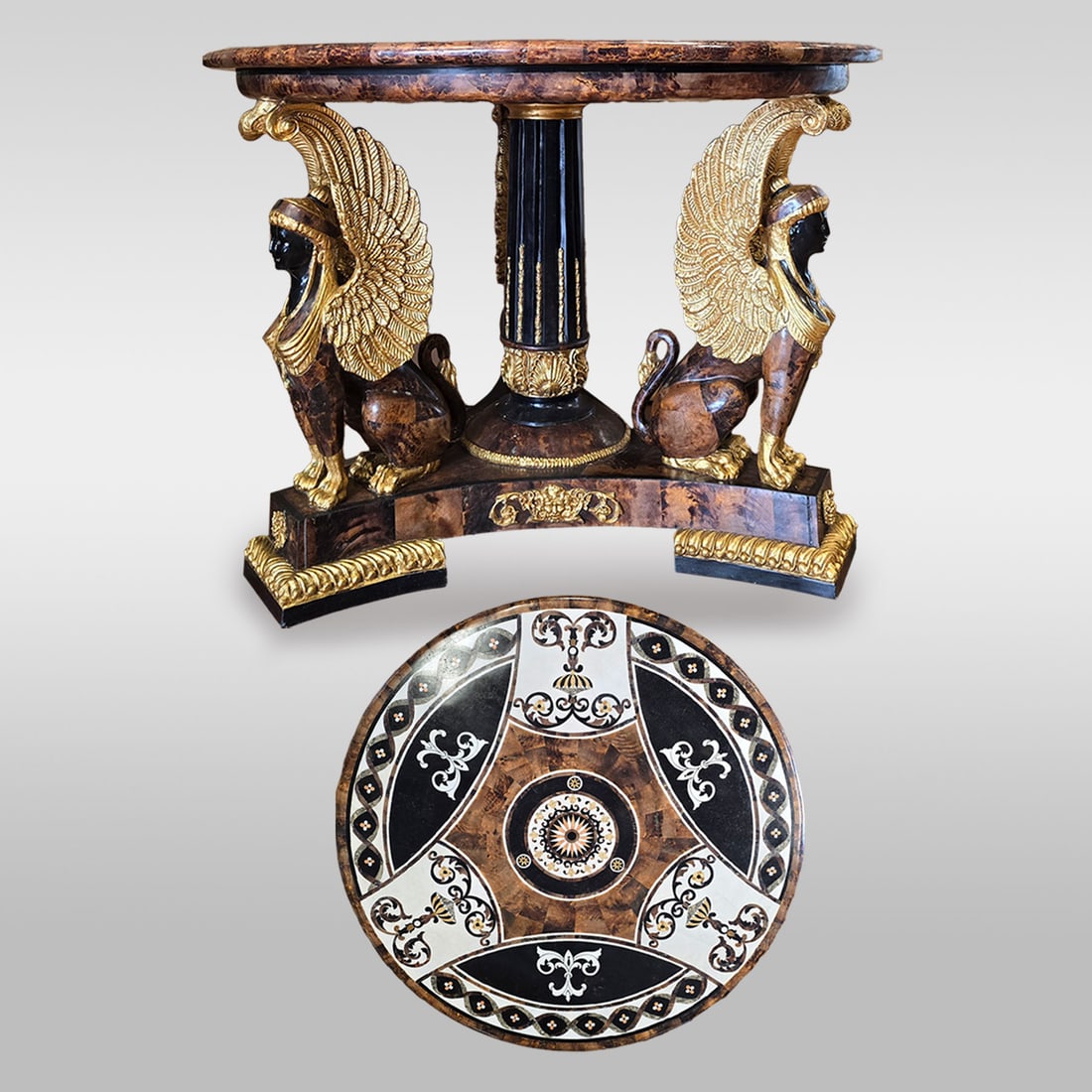 Large Neoclassical Pietra Dura Style Center Table With Gilt Sphinx Decoration (1 of 20)