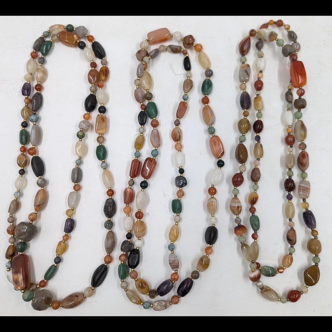 Set Of 3 Large Carved And Polished Precious Stone Beaded Necklaces (1 of 13)