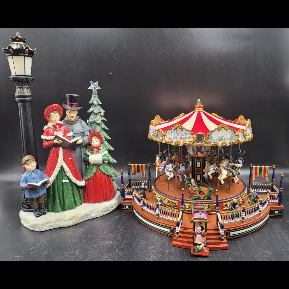 Pair Of Mr. Christmas "Holiday Around The Carousel" And LED Lamp Post Carolers (1 of 17)