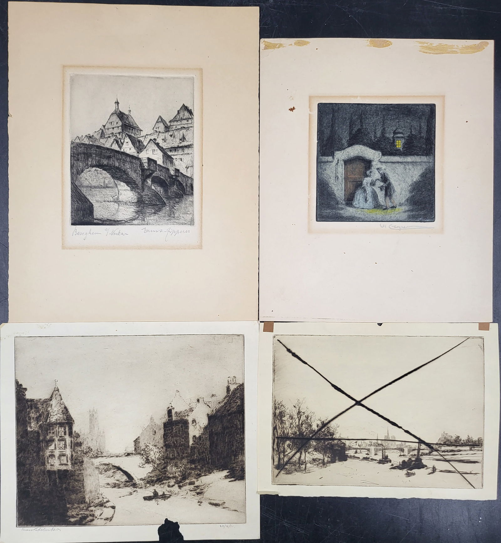 Lot Of 4 Assorted Antique Landscape Etchings Pencil Signed & Unsigned (1 of 15)