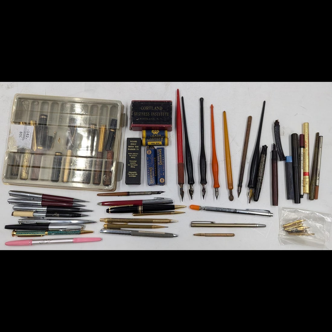Large Lot Of Pens/Pencils/Ballpoints/RBs And Other Related Items, 50+ Articles: Large Lot Of Pens/Pencils/Ballpoints/RBs And Other Related Items, 50+ Articles. Such As Boxes Of Lead, Erasers, Some Refills, And Even A Large Lot Of Mint Unused Steel Pens (Nibs) Close To 100. A Good