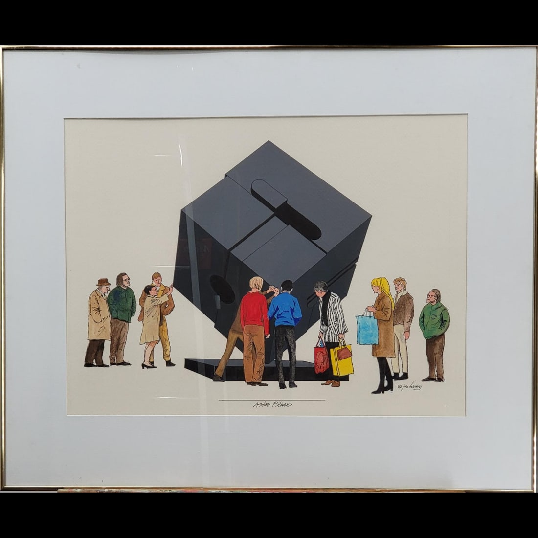Jon Henry (American, 1916-1990) Original Gouache Painting, "Astor Place" 1988 (1 of 11)