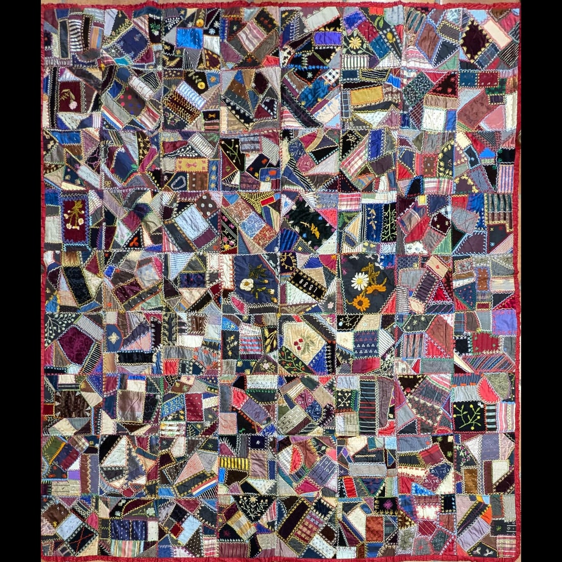 A Large Antique Patchwork And Embroidered Quilt, 1888 (1 of 9)