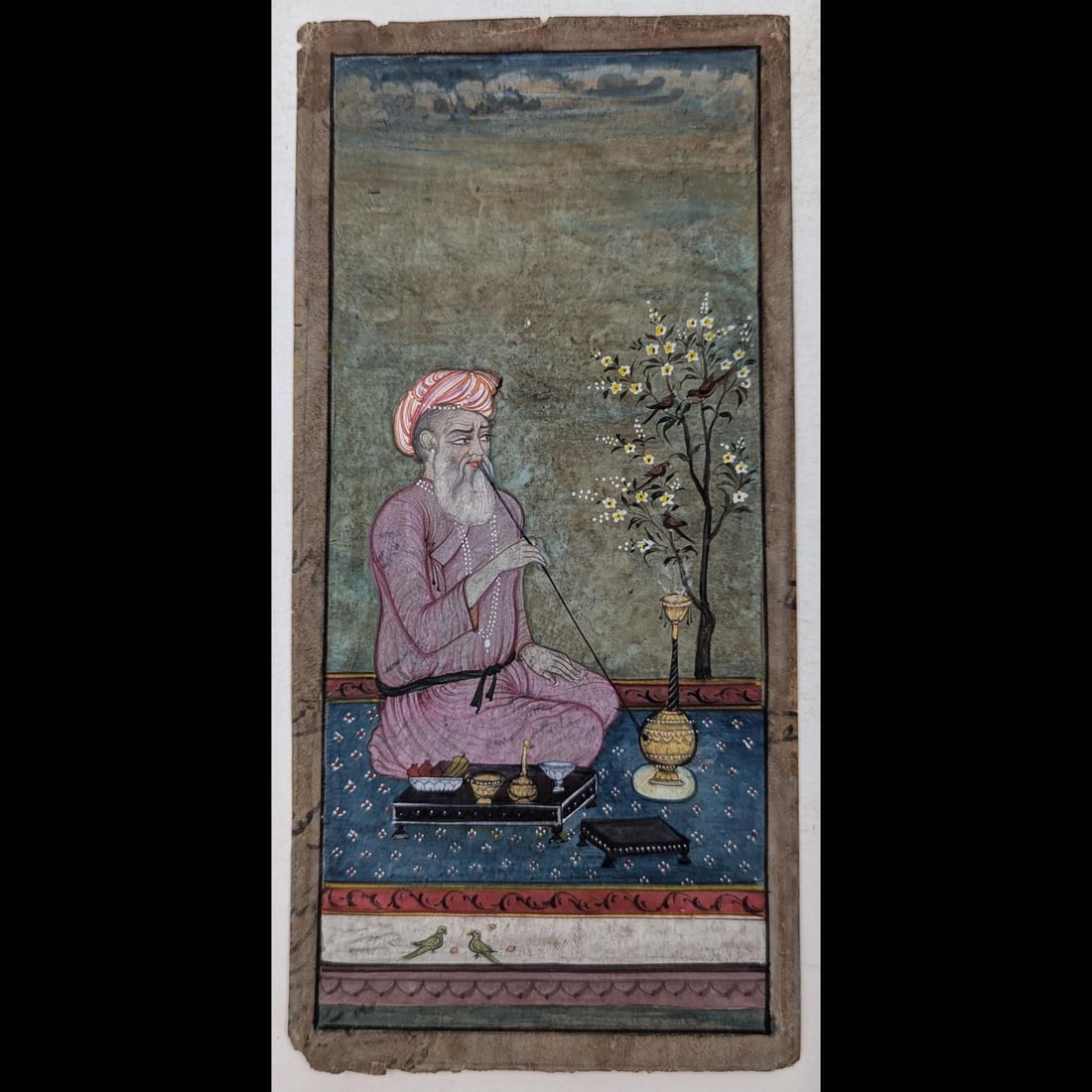 Indian Mughal School Miniature Painting Of A Sufi Saint Smoking A Huqqa (1 of 5)