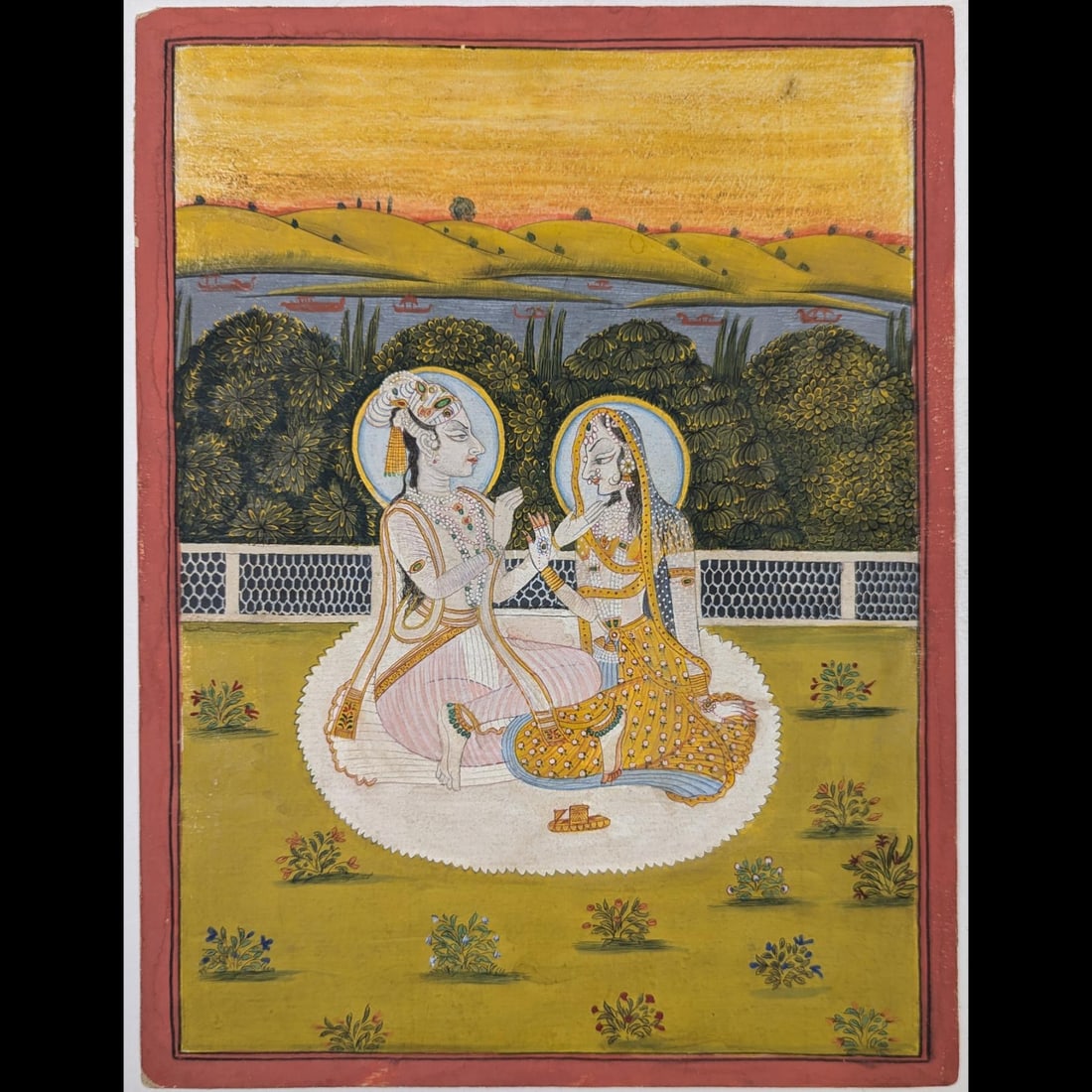 Indian Kishangarh School Miniature Painting Of Radha And Krishna On A Palace Terrace (1 of 6)