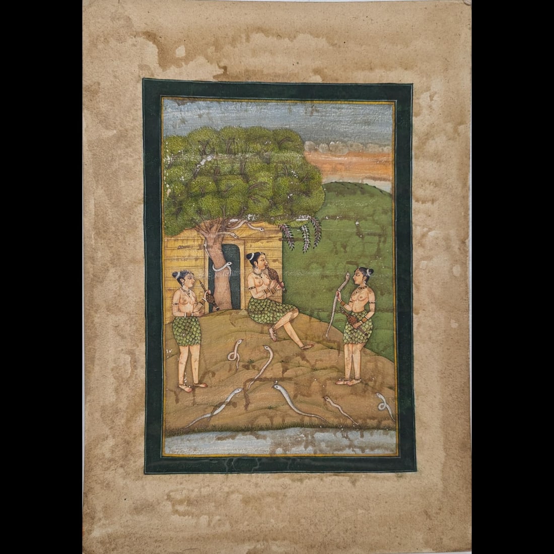 Indian Mughal Lucknow School Miniature Painting Of Snake Catching Tribal Woman (1 of 5)