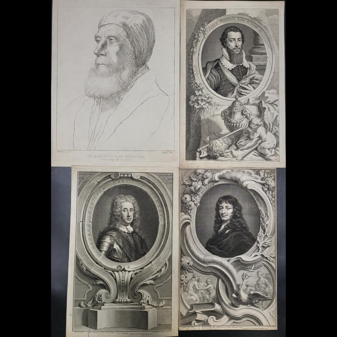 Lot Of 4 Very Old Antique Etching Portraits Of English Earls & Baronet (1 of 14)