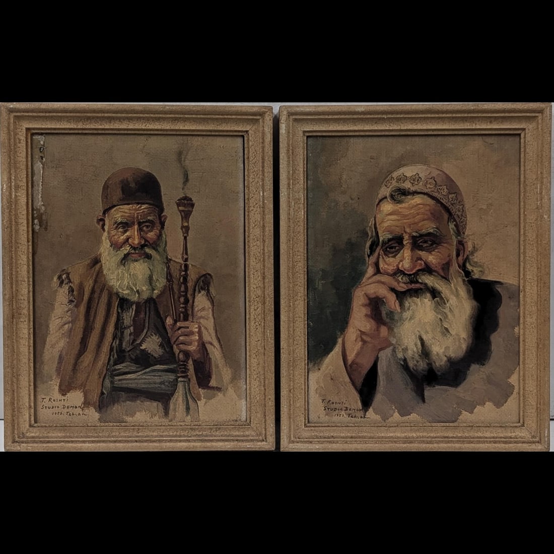 Pair Of Signed And Dated Oil On Board Orientalist Iranian Portrait Paintings, 1953 (1 of 9)