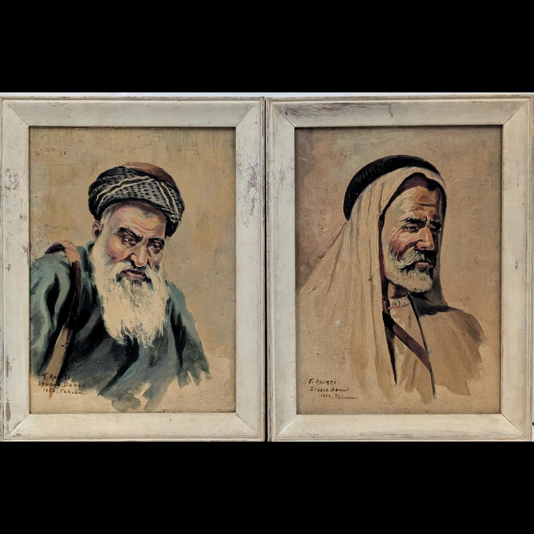 Pair Of Signed And Dated Oil On Board Orientalist Iranian Portrait Paintings, 1953 (1 of 8)