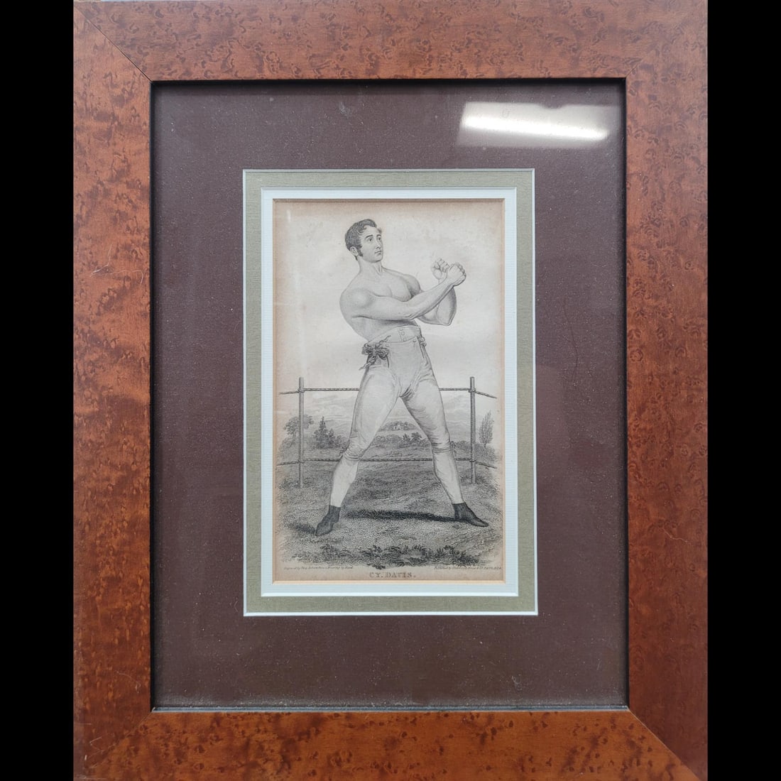 19th Century Engraving Boxer Cy Davis By Percy Roberts: 19th Century Engraving Boxer Cy Davis By Percy Roberts. Frame measures 16.5" X 13.25" sight 8" X 5" Please copy and paste the URL link below to review our Terms and Conditions for bidding,