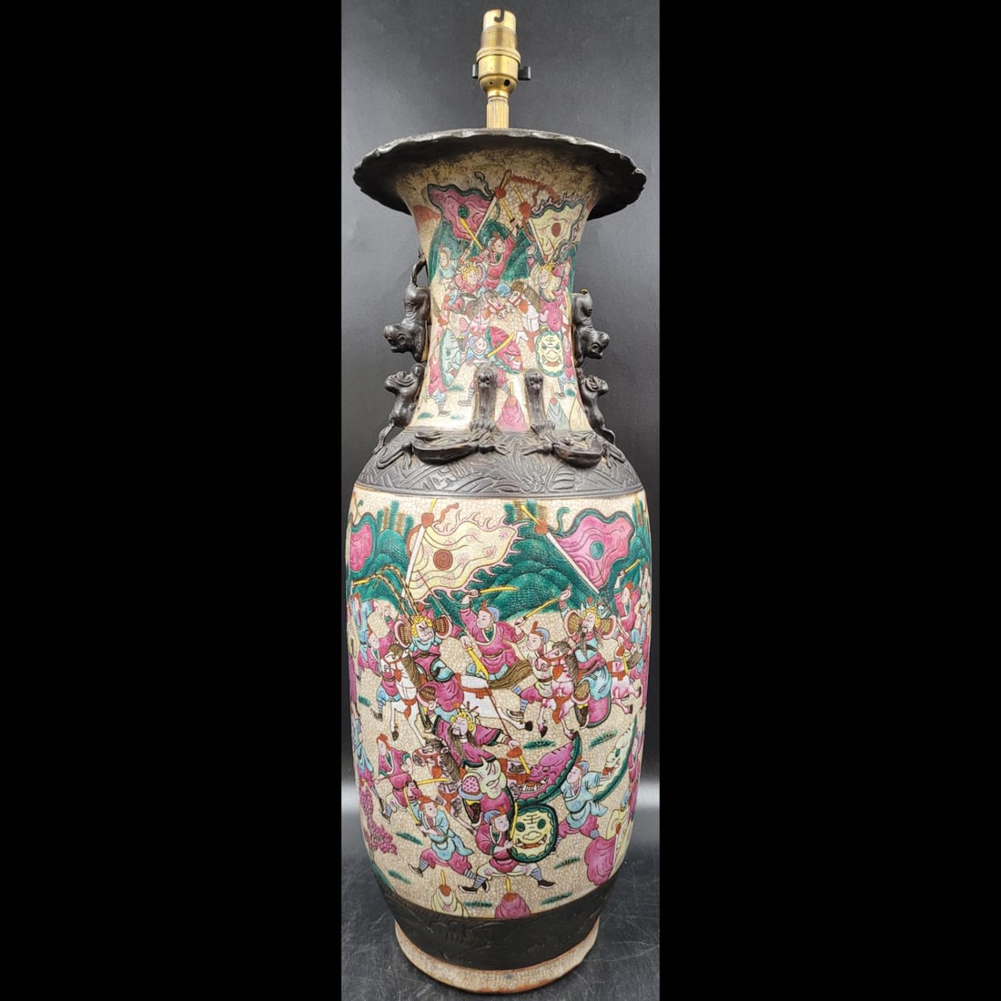 Large Antique Chinese Crackled Glazed Porcelain Vase Lamp (1 of 13)
